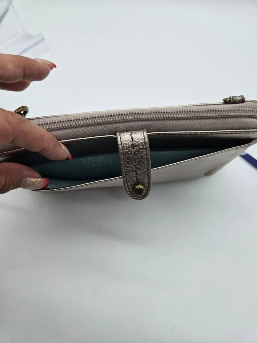 The Sak Iris Silver Metallic Leather Phone Wallet Wristlet RFID Clutch